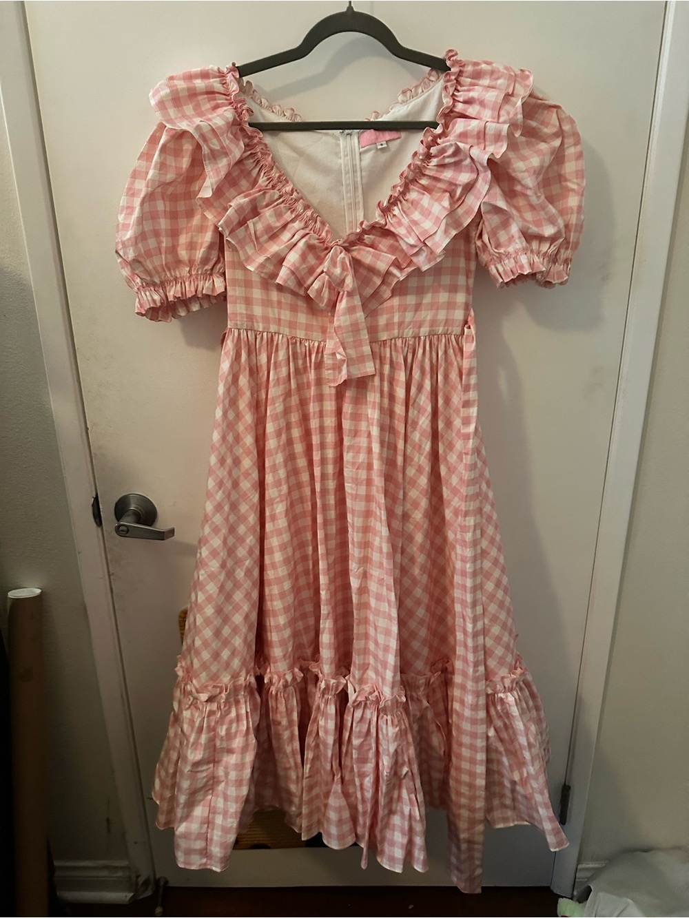 Fanciful Doll Pink Gingham Ruffled Dress